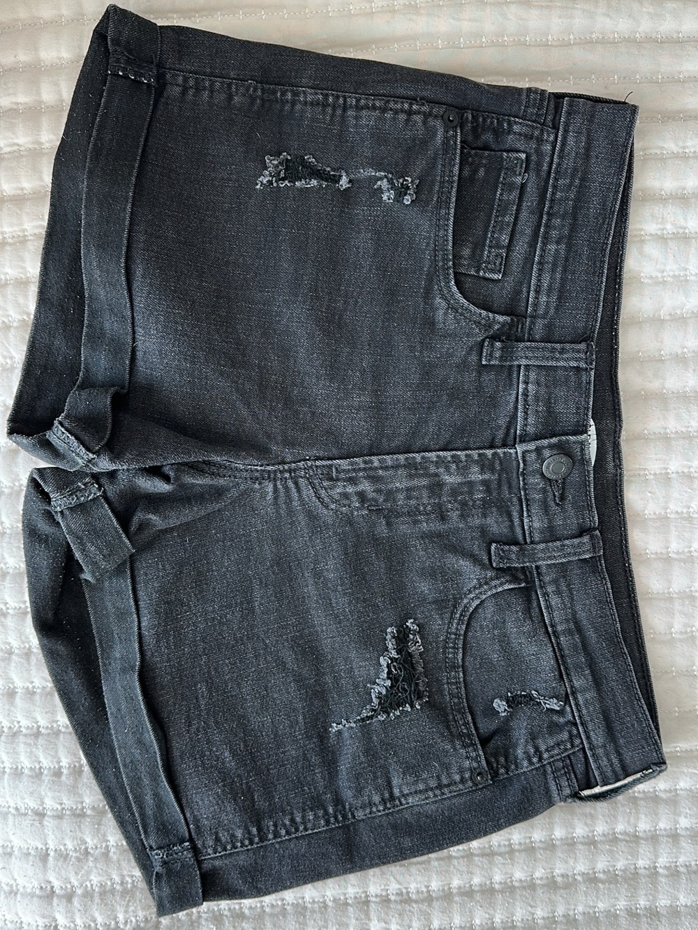 Old Navy Black Washed Distressed Denim Shorts - Picture 1 of 2